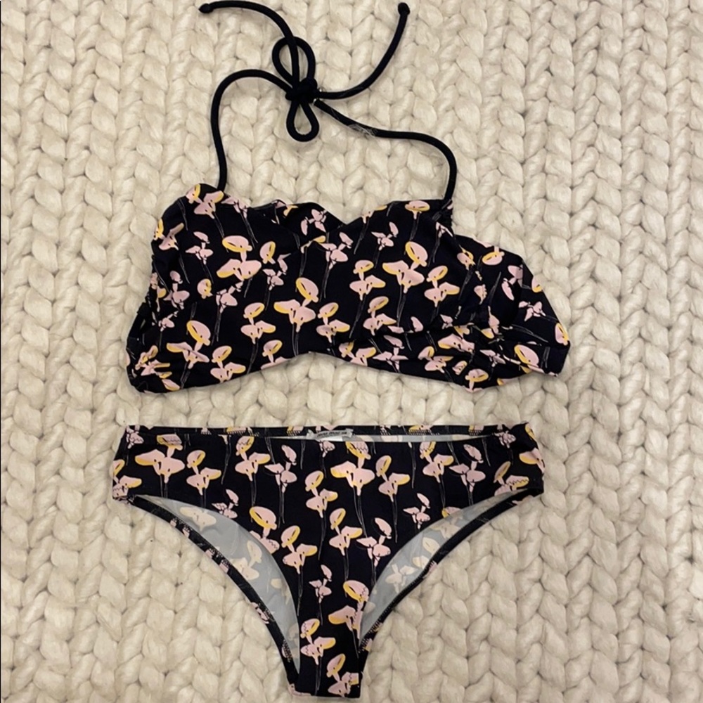 Miu Miu Black and Pink Floral Bikini